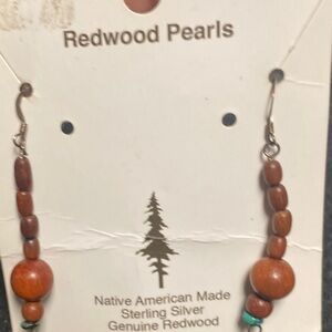 Redwood Pearls Brown redwood and  Sterling Silver Earrings